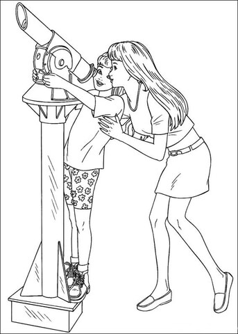 Barbie Looking Through Telescope Coloring Page